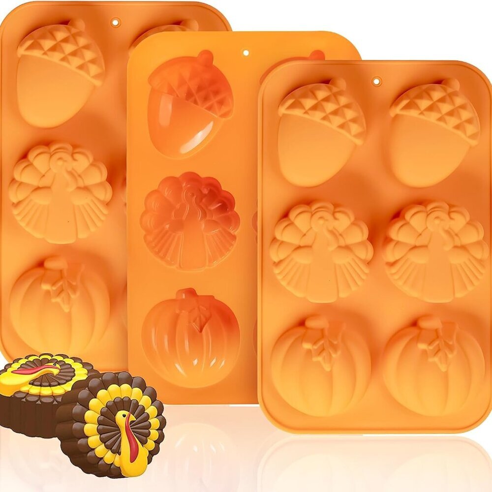 Turkey Pumpkin Cake Molds, 3 Pack Fall Molds Silicone Turkey Mould for Thanksgiv